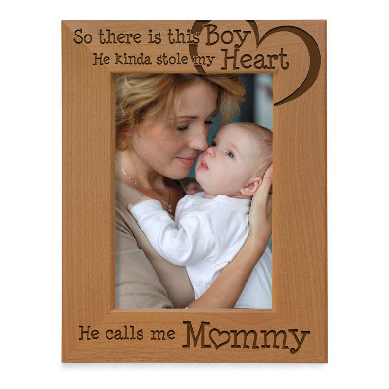 KATE POSH So There is This Boy He Calls me Mommy - Natural Engraved Wood Photo Frame Mother and Son Gifts, Mother's Day, Best Mom Ever, New Baby, (5x7-Vertical) - Image 1